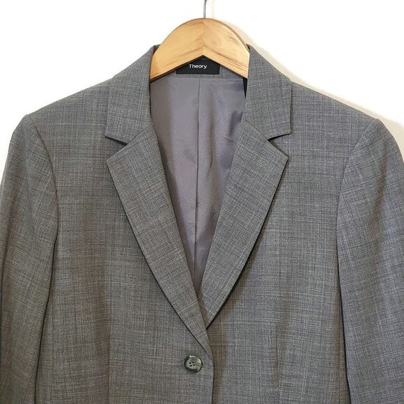 Theory Carissa Virgin Wool Gray Blazer Two Button Tailored Work Office Size 6 - Picture 3 of 16